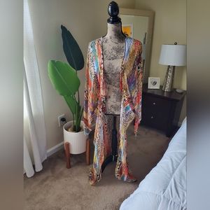 Orange Leopard Duster/Cardigan/Swim Coverup